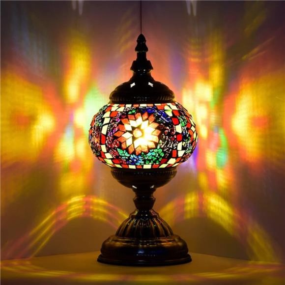 Table Lamp Handmade Mosaic Glass Bedside Lamp Moroccan Lantern - Picture 1 of 7